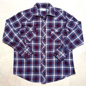 WRANGLER Wrancher Flannel Shirt LARGE Pearl Snap Western Cowboy Flap Pockets